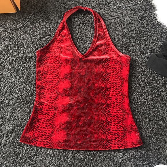 Red Velvet Snakeskin Halter Top - Picture 3 of 3